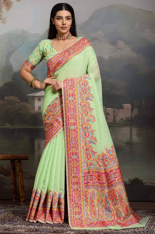Gorgeous Pista Pashmina saree With Outstanding Blouse Piece