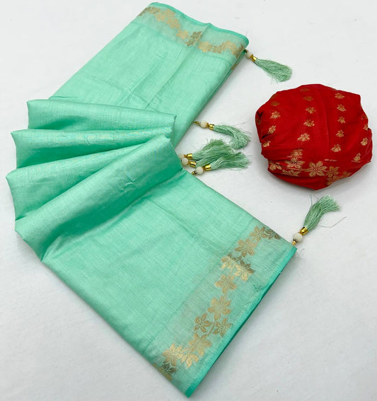 Seraphic Sea Green Viscose Cotton Silk Saree With Scrupulous Blouse Piece