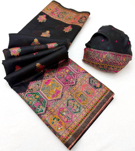Majesty Black Pashmina Silk Saree With Improbable Blouse Piece