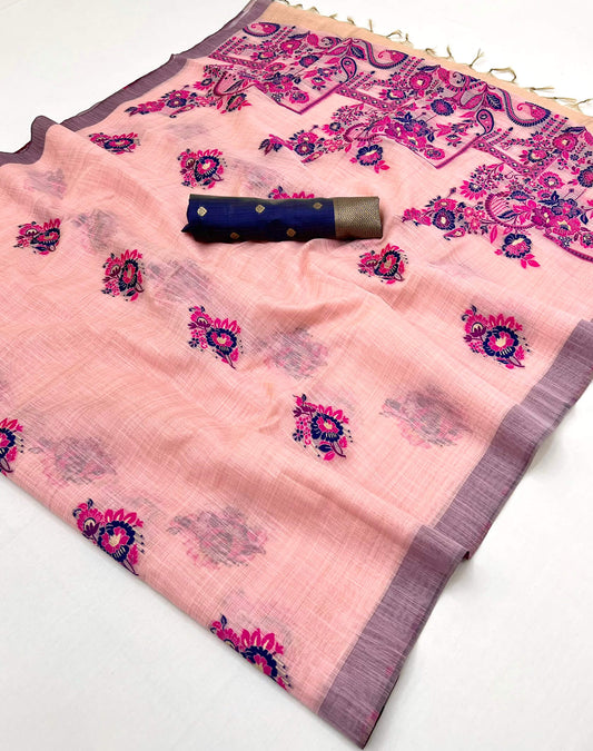 Forbearance Pink Pure Munga Cotton Silk Saree With Felicitous Blouse Piece