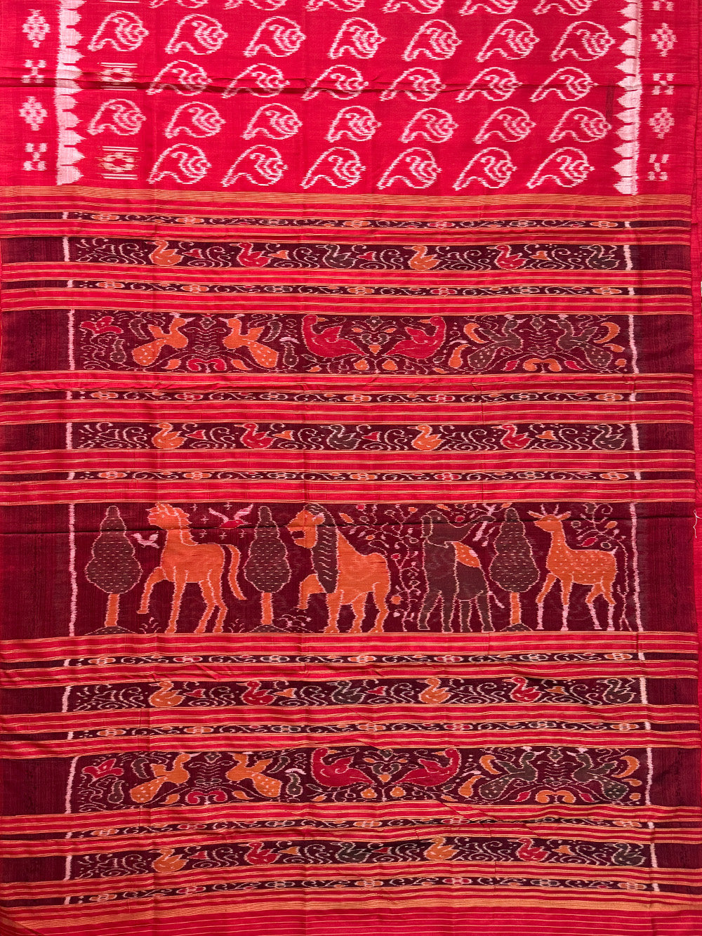 Red Sankha Pattern Pure Silk Handloom Khandua Patta Saree