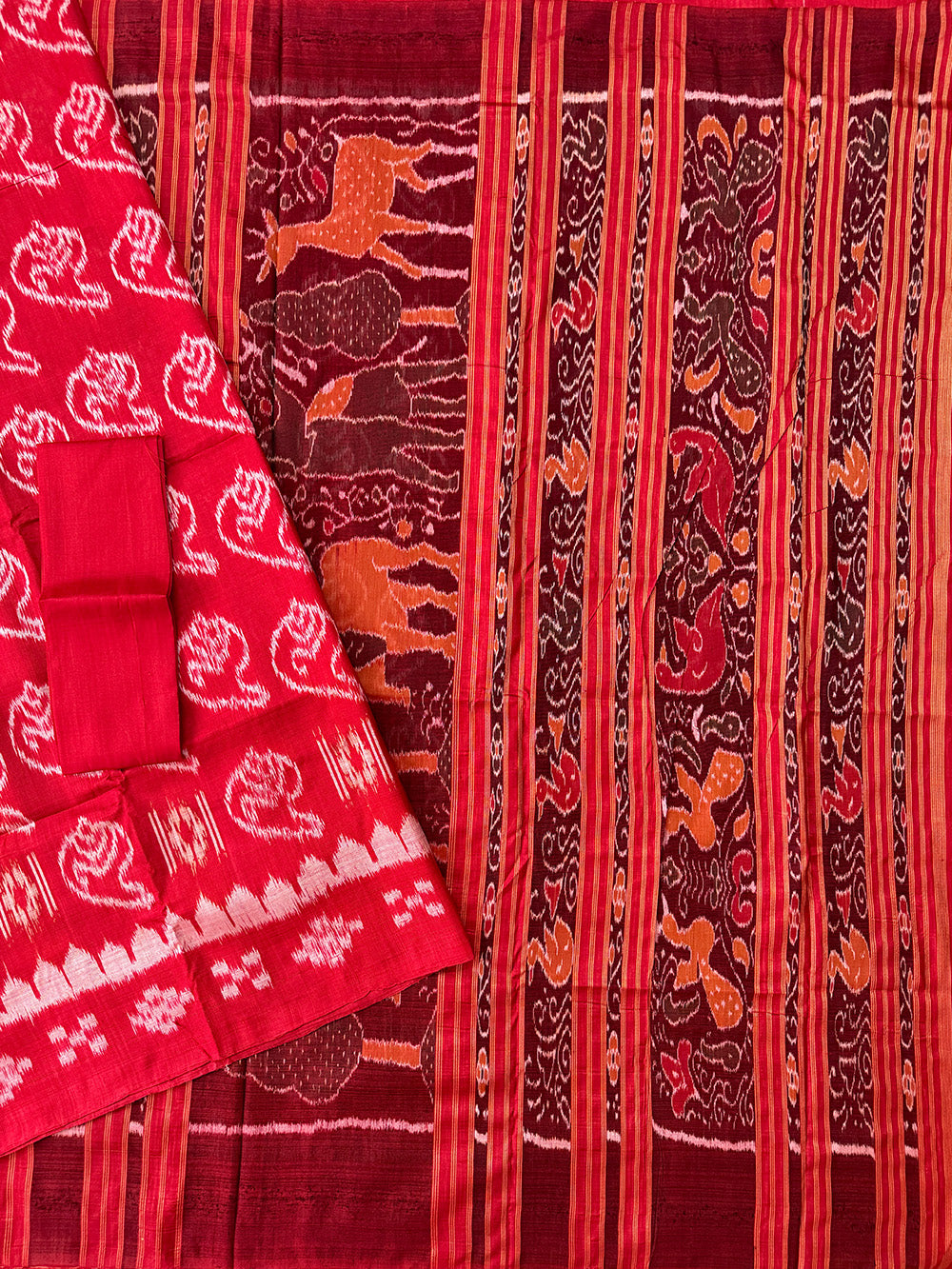 Red Sankha Pattern Pure Silk Handloom Khandua Patta Saree