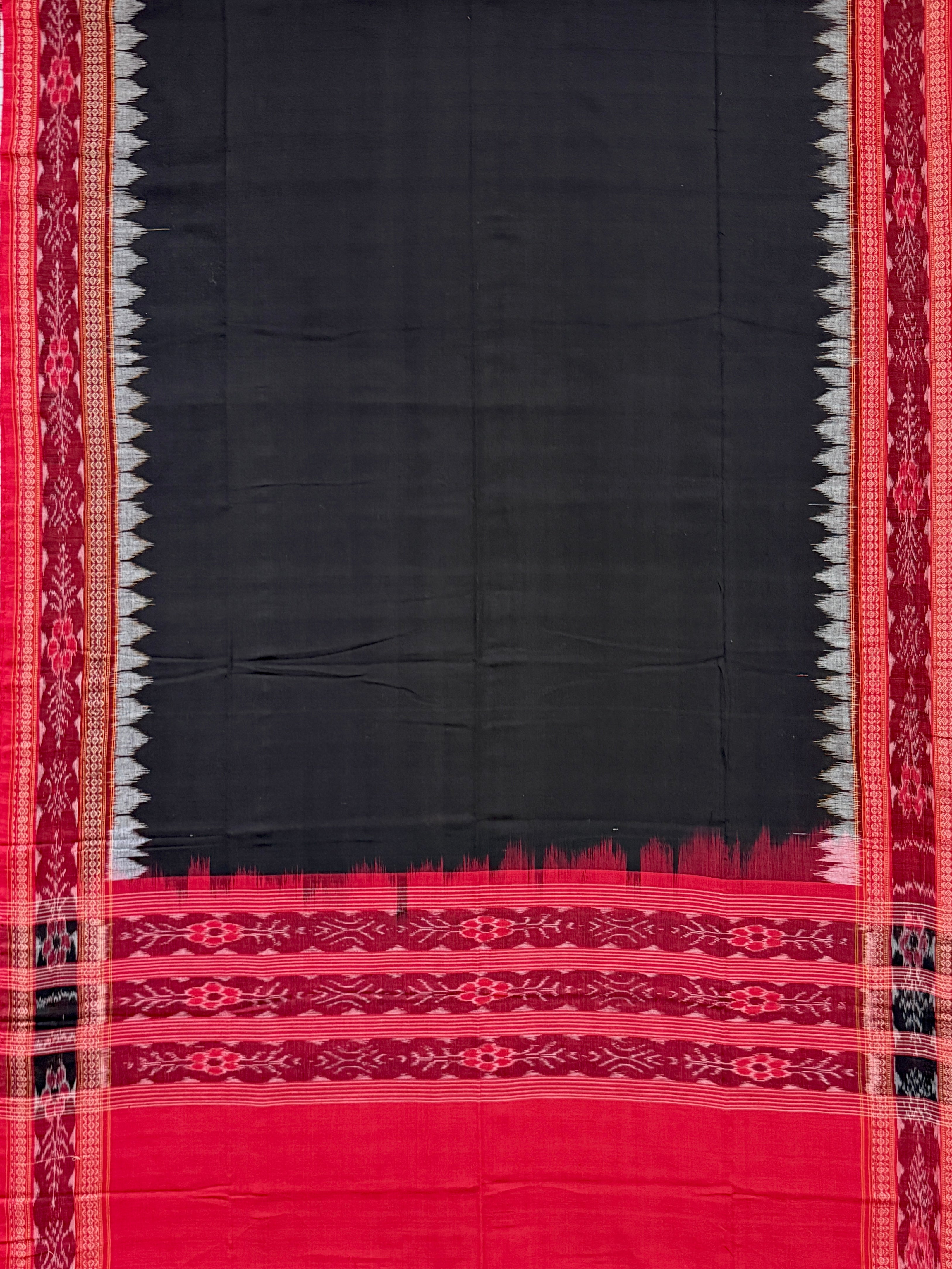 Red, White and Black Sambalpuri Handloom Cotton Dress Material with Pasapalli Pattern