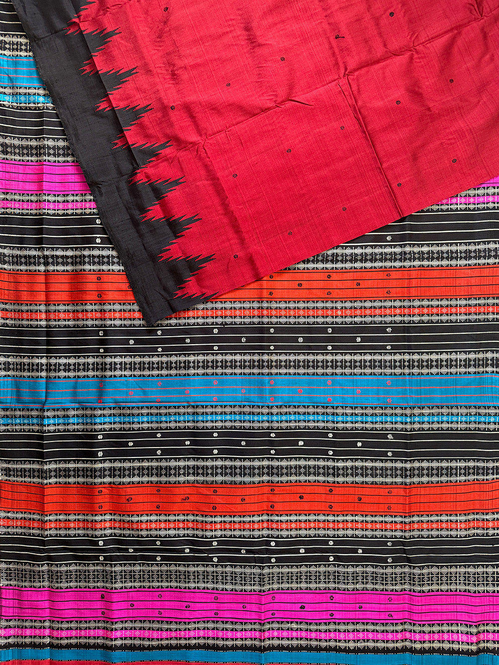 Red and Black Double Pallu Handloom Berhampuri Pure Silk Patta Saree