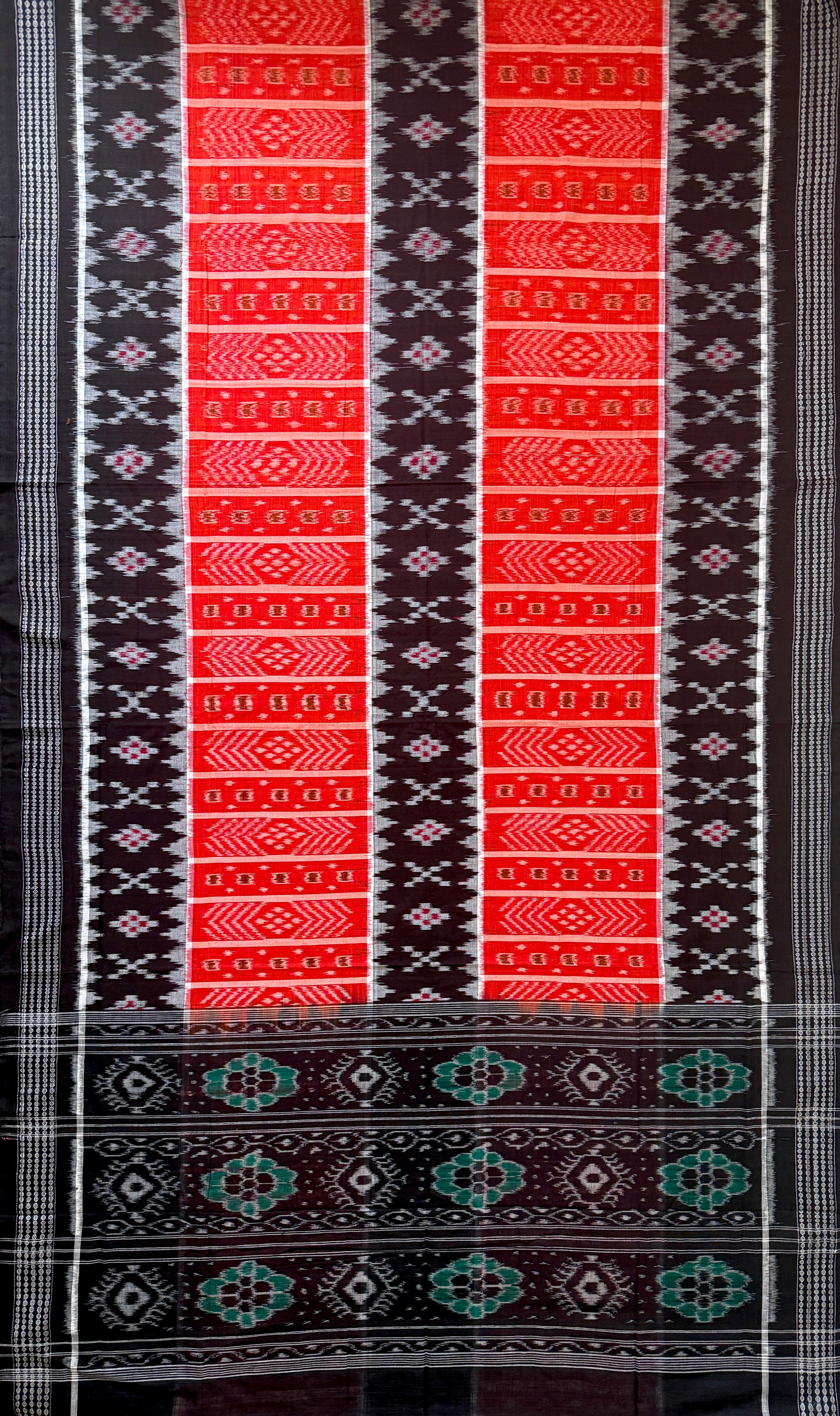 Red and Black Handloom Cotton Sambalpuri Saree with Pasapalli Motifs