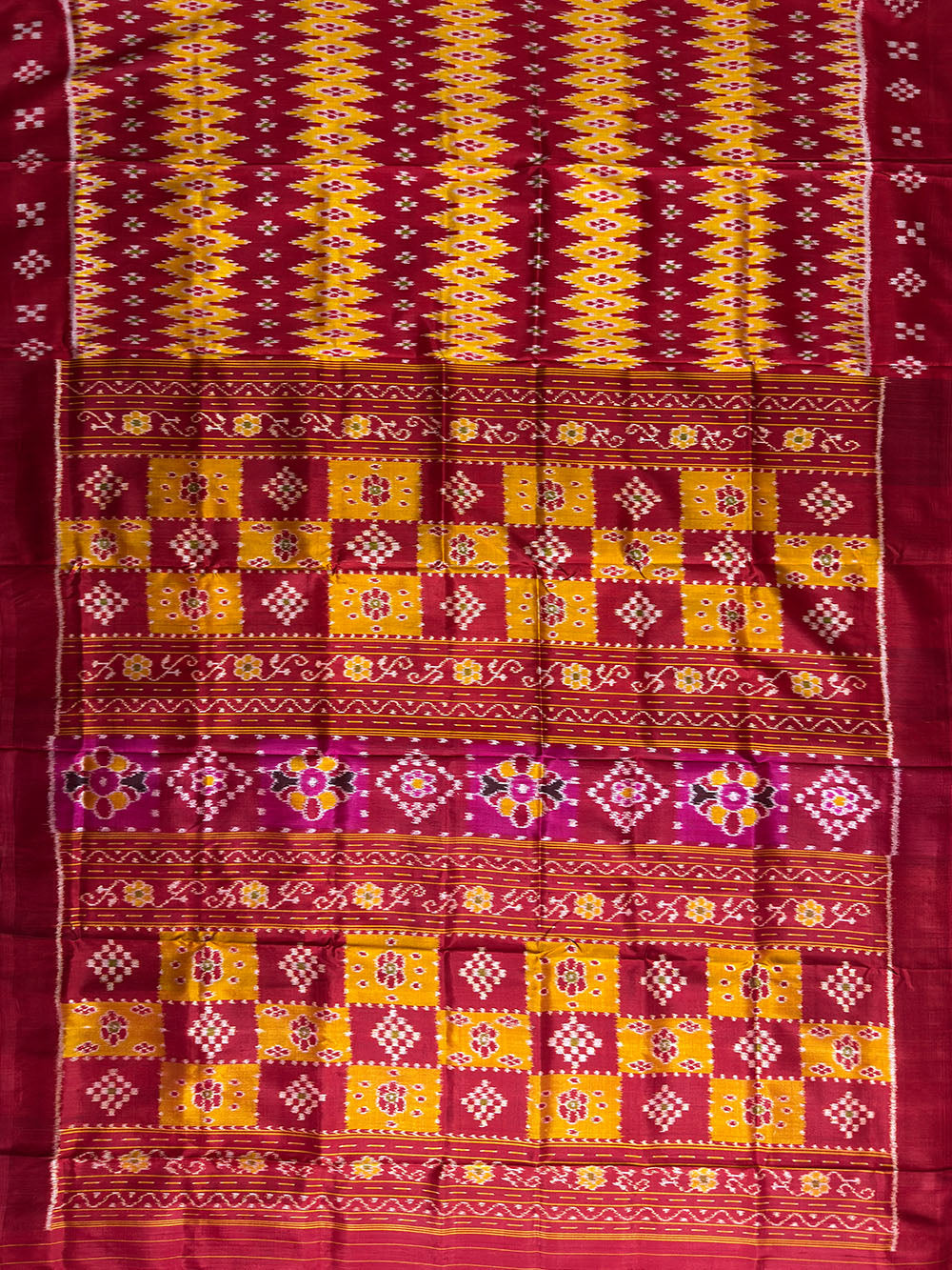 Red and Yellow Pure Silk Handloom Khandua Patta Saree