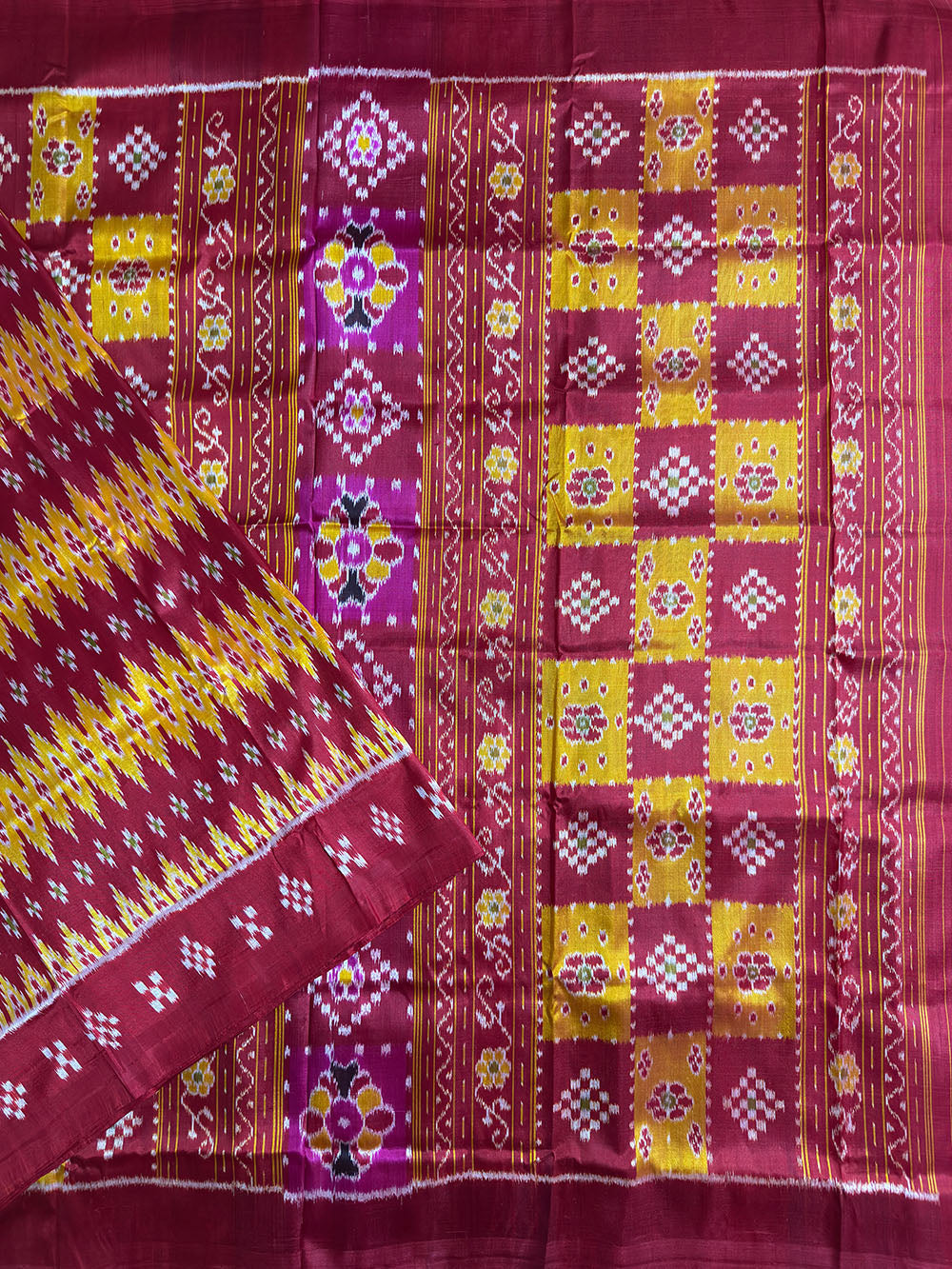 Red and Yellow Pure Silk Handloom Khandua Patta Saree