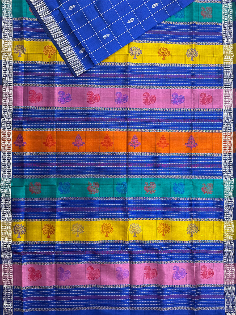 Royal Blue Double Pallu Handloom Berhampuri Pure Silk Patta Saree