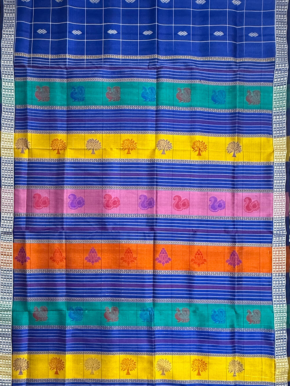 Royal Blue Double Pallu Handloom Berhampuri Pure Silk Patta Saree