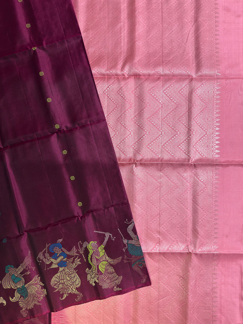 Magenta and Light Pink Pure Silk Kanjivaram Handloom Saree