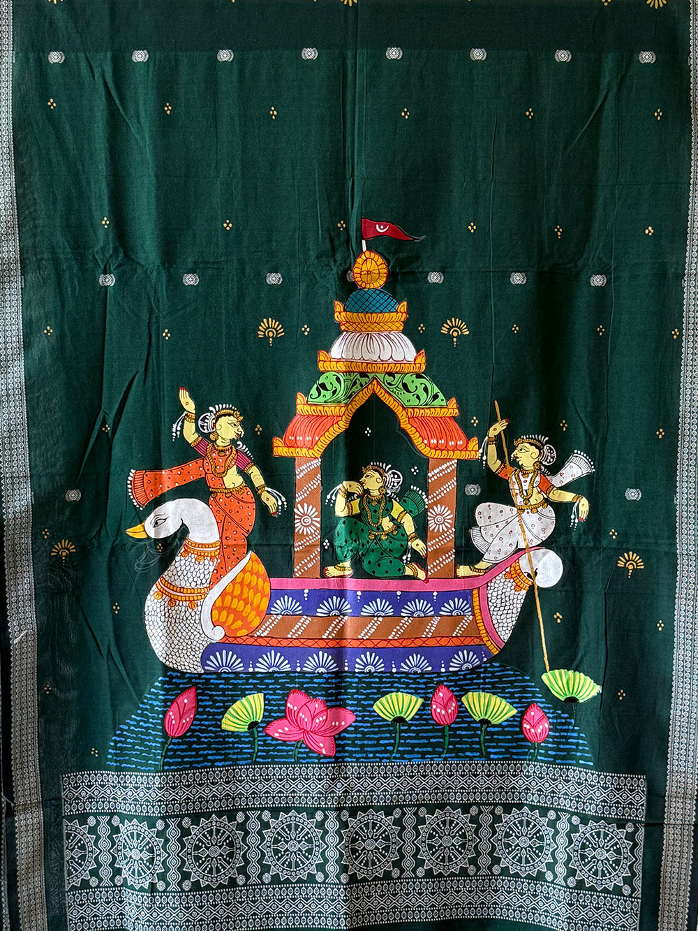 Sea green Boita Theme Hand Painted Pattachitra Dress Material