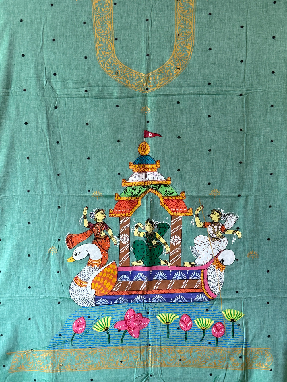 Sea green Boita Theme Hand Painted Pattachitra Dress Material