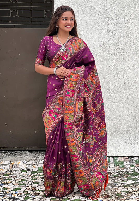 Bewitching Purple Nylon Dola Pashmina Saree With Mesmerising Blouse Piece