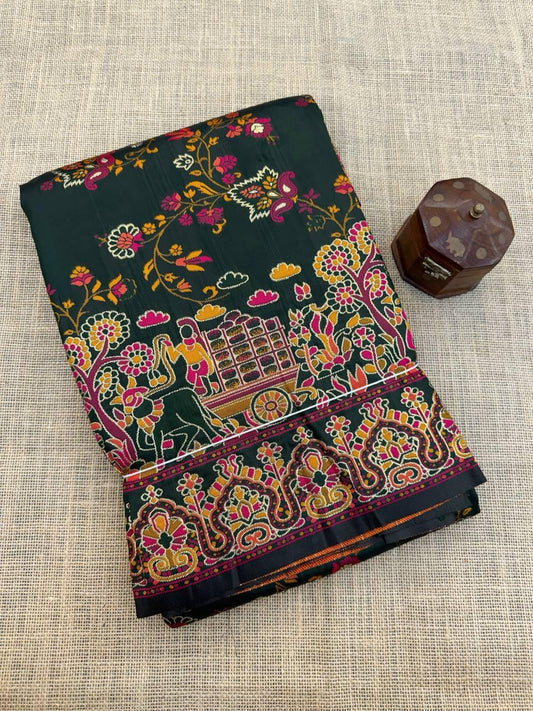 Magnificat Black Pashmina Saree With Comely Blouse Piece