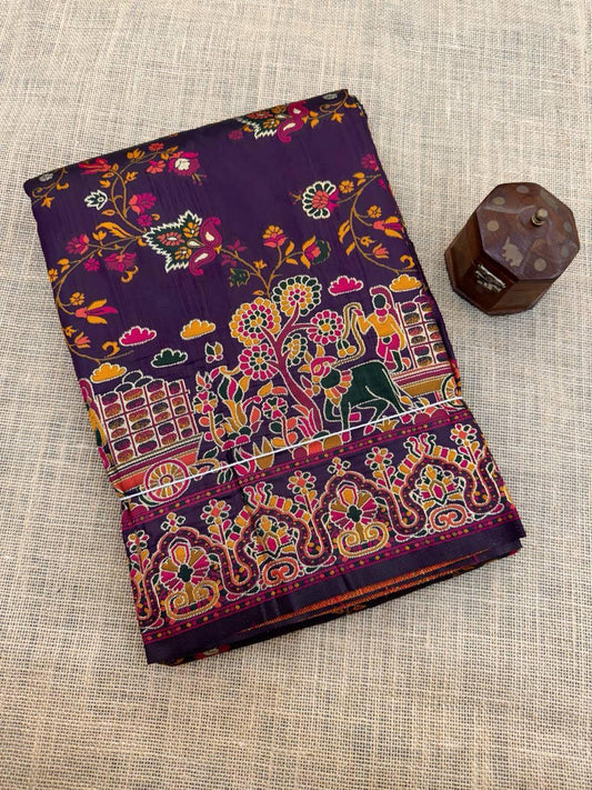 Proficient Purple Pashmina Saree With Sensational Blouse Piece