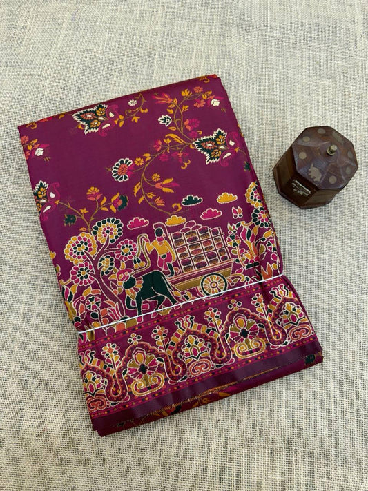 Luminous Wine Pashmina Saree With Winsome Blouse Piece