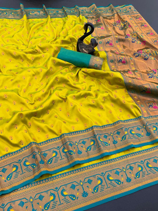 Impressive Mustard Paithani Silk Saree With Murmurous Blouse Piece