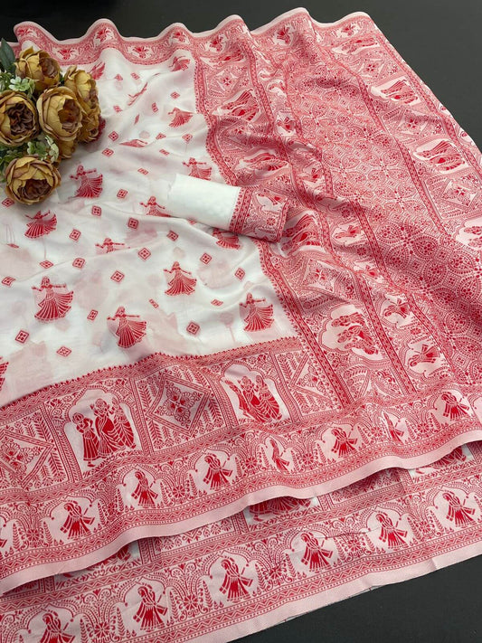 Luminous Off White Cotton Silk Saree With Cynosure Blouse Piece