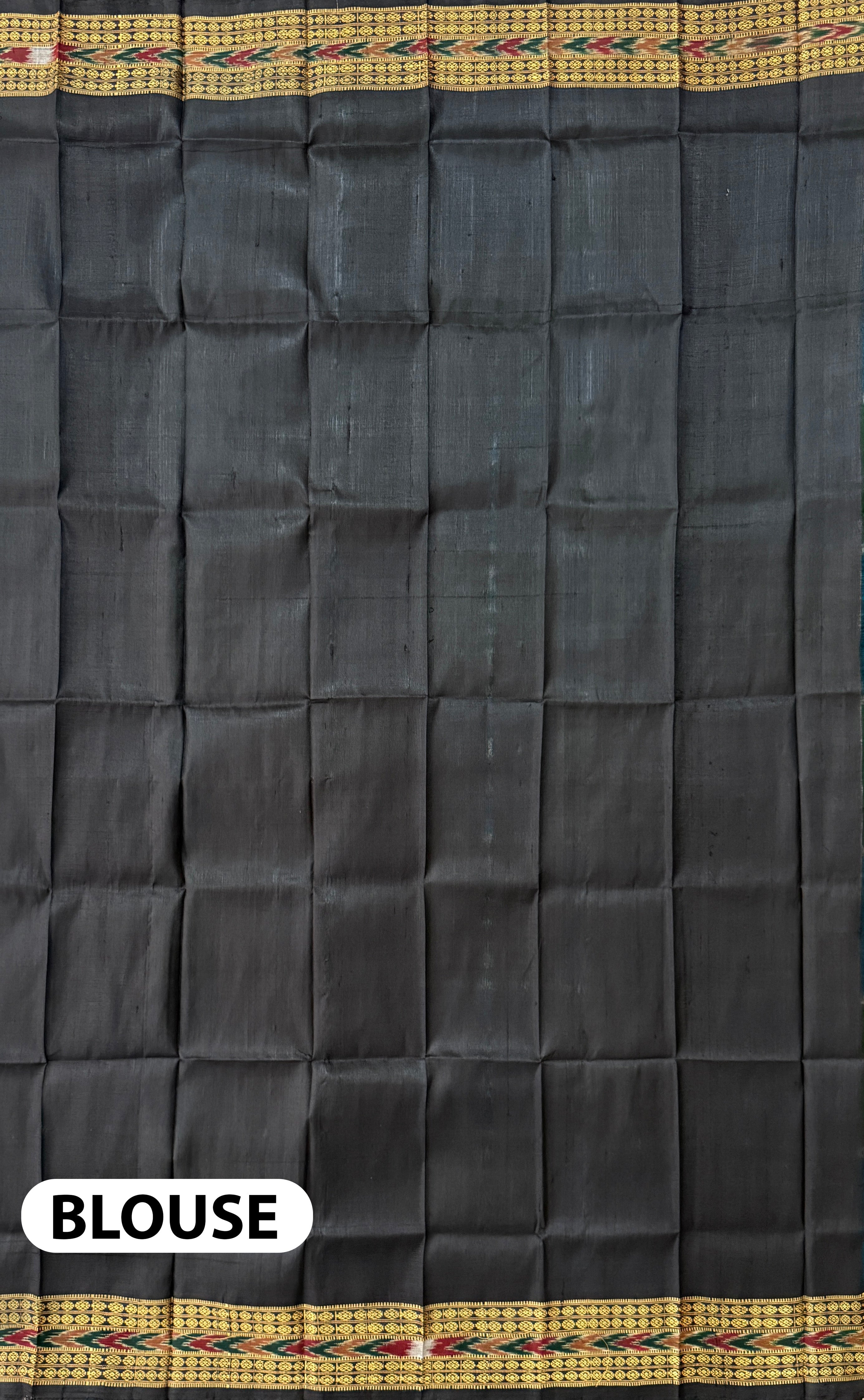 Sky Blue and Green Pure Silk Handloom Khandua Patta Saree with Swastik Design