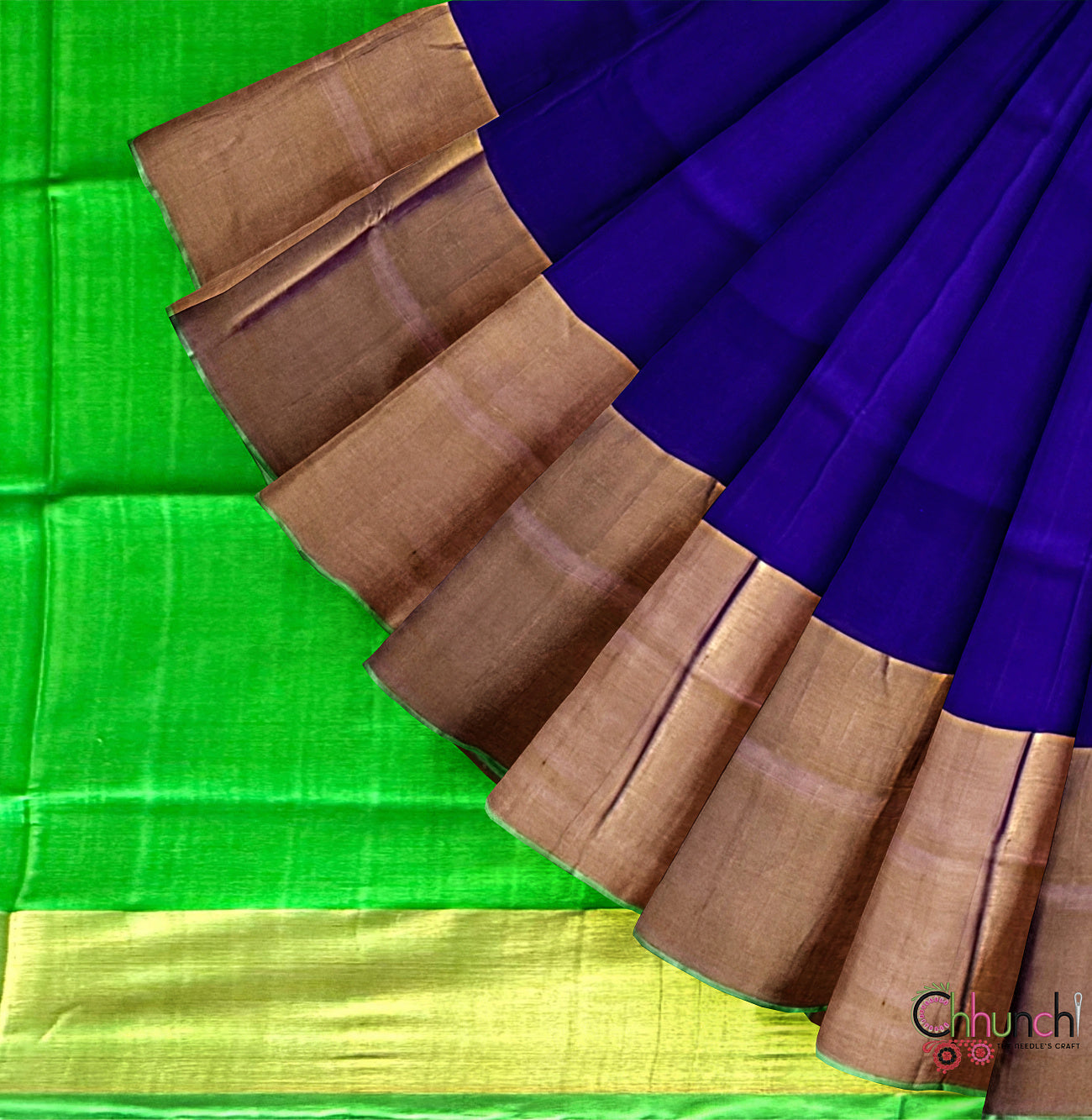 Solid Navy Blue and Green Pure Silk Uppada Handloom Saree