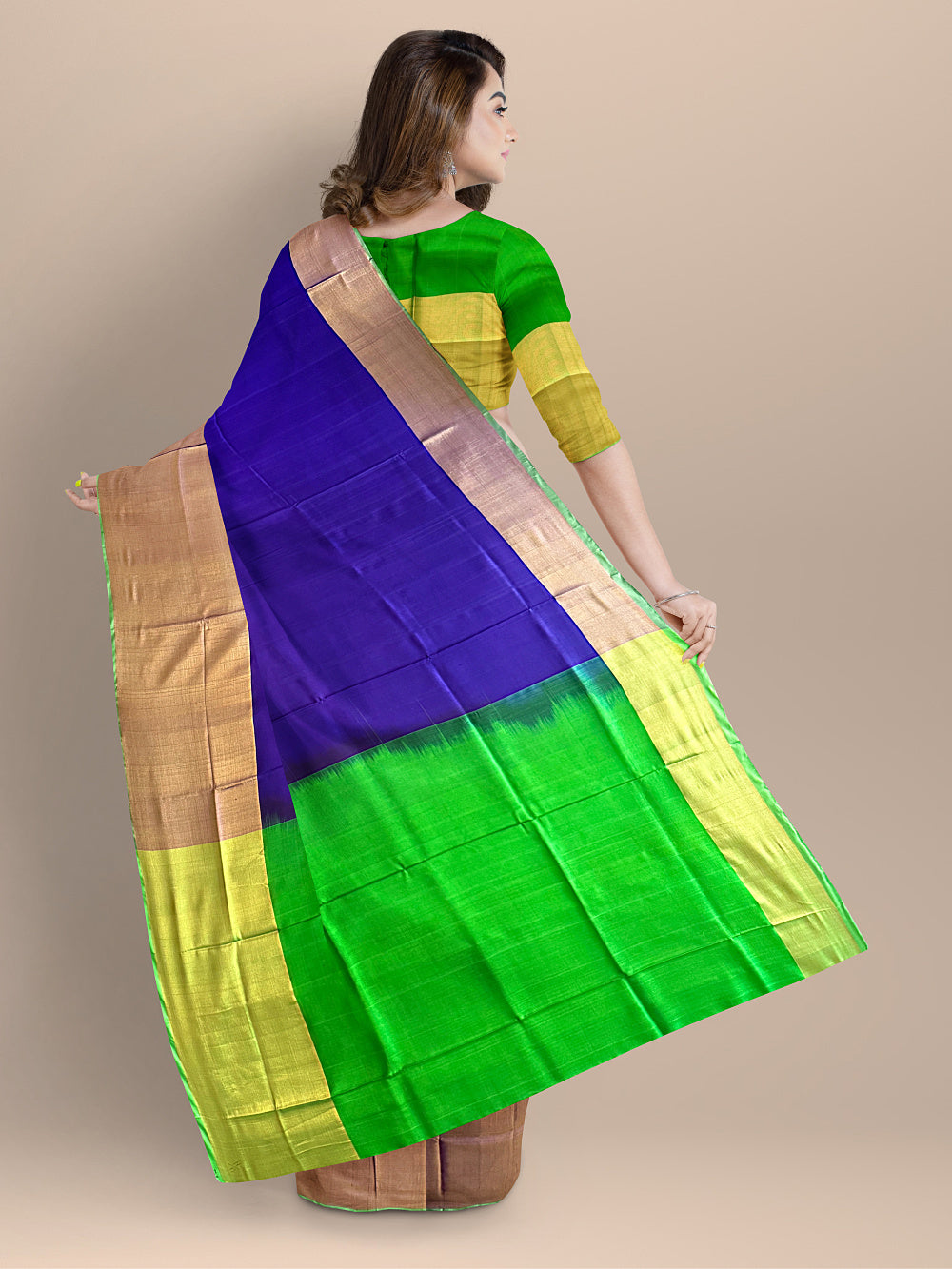 Solid Navy Blue and Green Pure Silk Uppada Handloom Saree