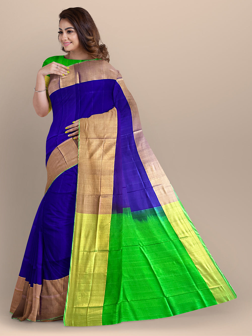 Solid Navy Blue and Green Pure Silk Uppada Handloom Saree