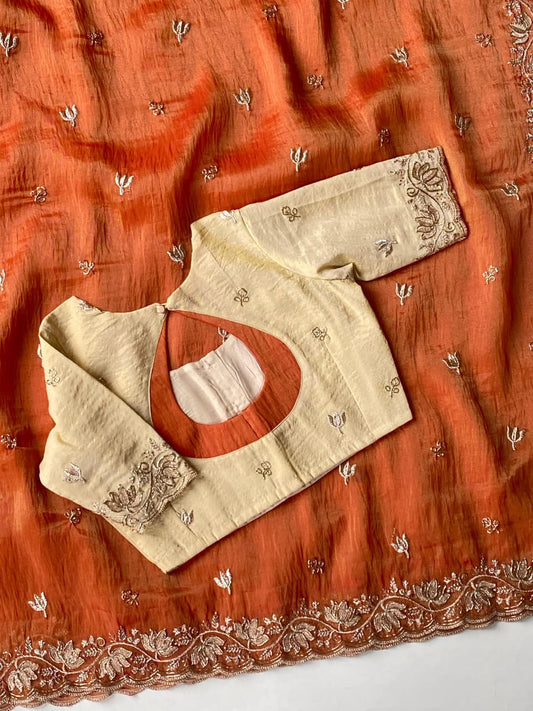 Panoply Orange Handwork Tissue Silk Saree With Outstanding Blouse Piece