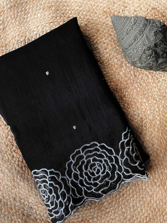 Rhapsodic Black Embroidery Work Georgette Saree With Ephemeral Blouse Piece