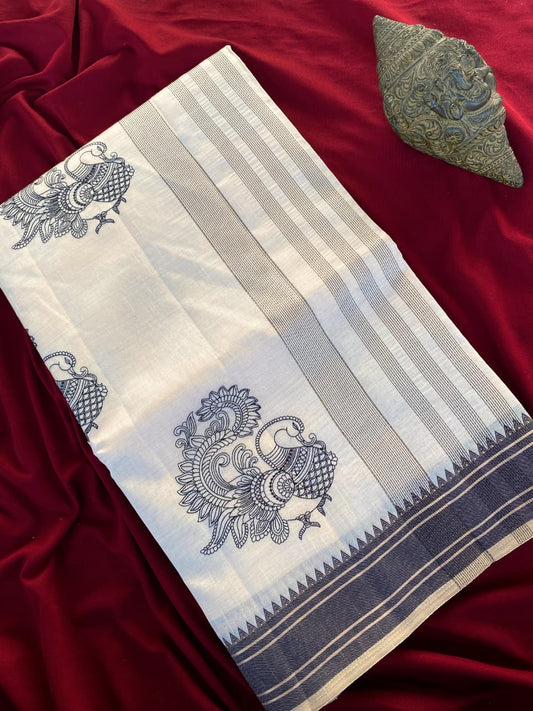 Surreptitious Off White Embroidery Work Tussar Silk Saree With Comely Blouse Piece