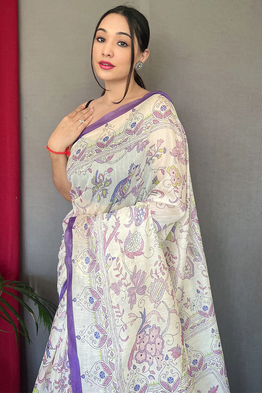 Prodigal White Cotton Silk Saree With Dulcet Blouse Piece