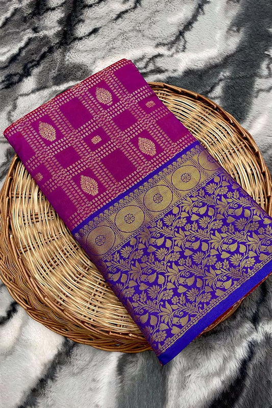 Divine Purple Kanjivaram Silk Saree With Adoring Blouse Piece