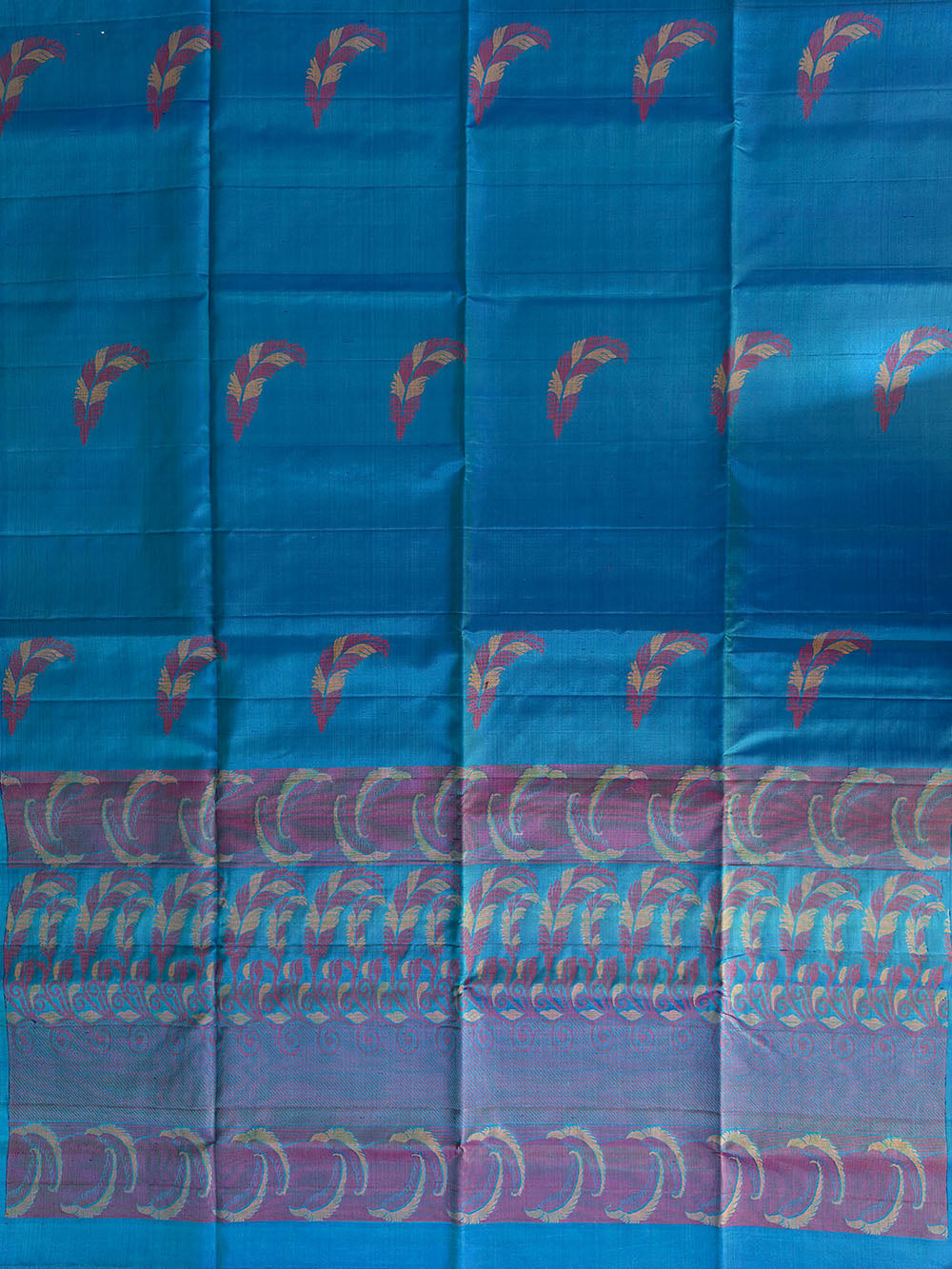 Turquoise Blue Pure Silk Kanjivaram Handloom Saree with Leaf Motifs