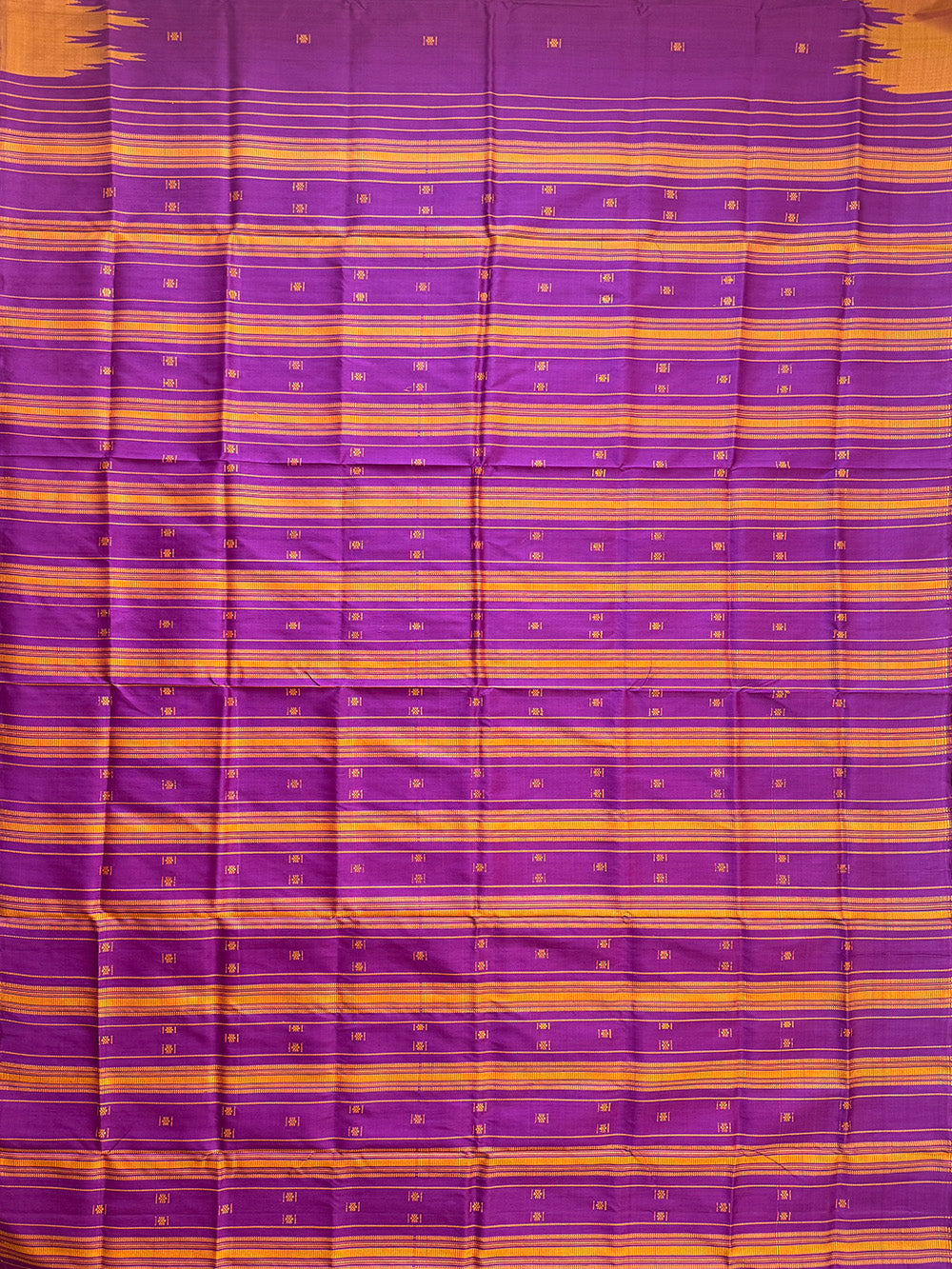 Violet and Yellow Double Pallu Handloom Berhampuri Pure Silk Patta Saree