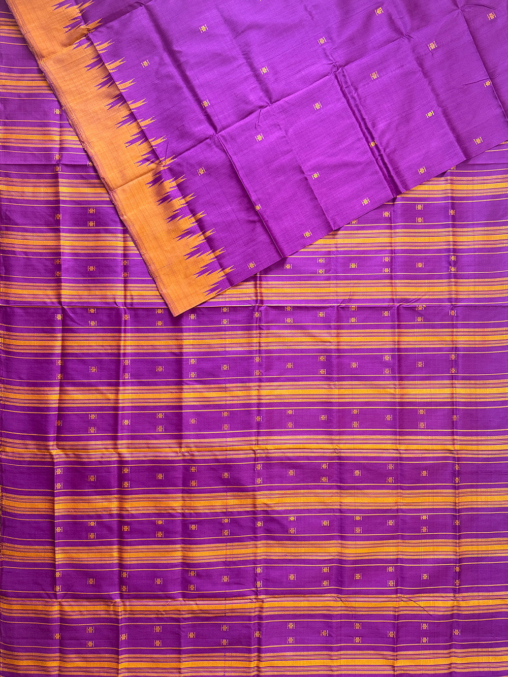 Violet and Yellow Double Pallu Handloom Berhampuri Pure Silk Patta Saree