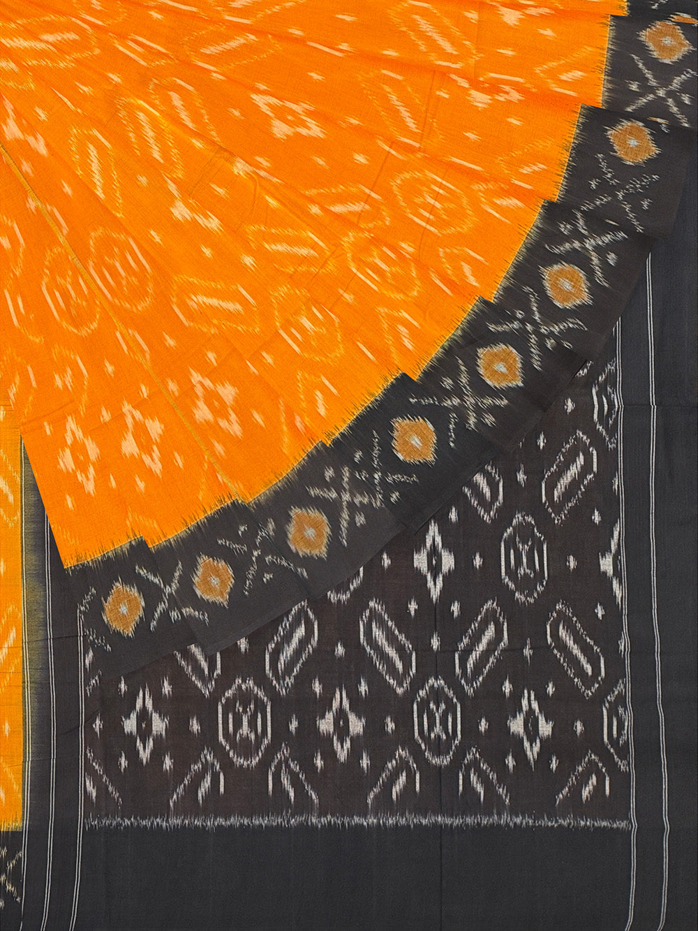 Yellow and Black Pochampally Mercerised Cotton Handloom Saree in Ikkat Pattern