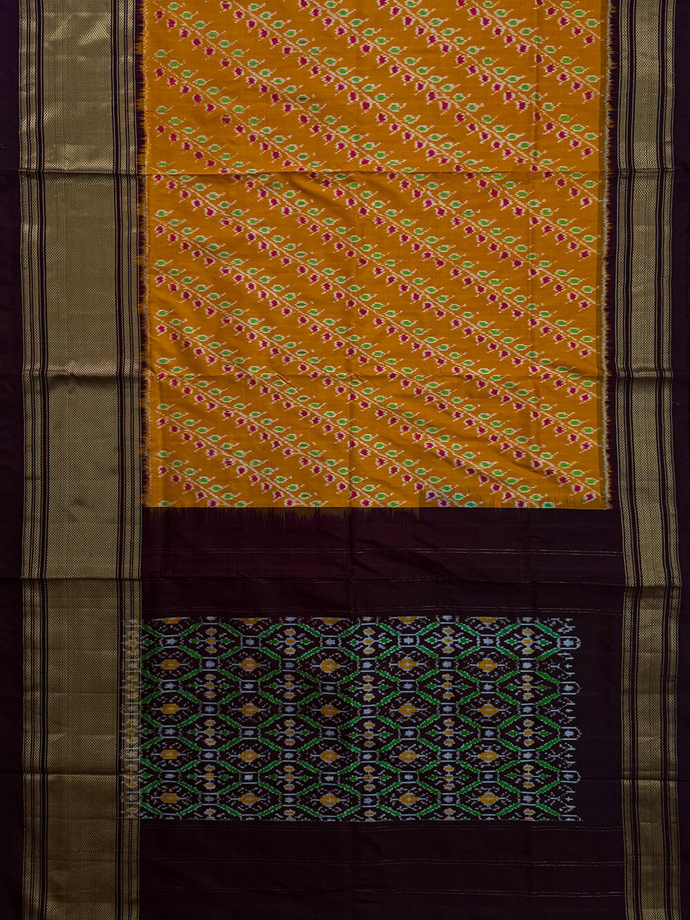 Yellow and Brown Pochampally Pure Silk Handloom Saree