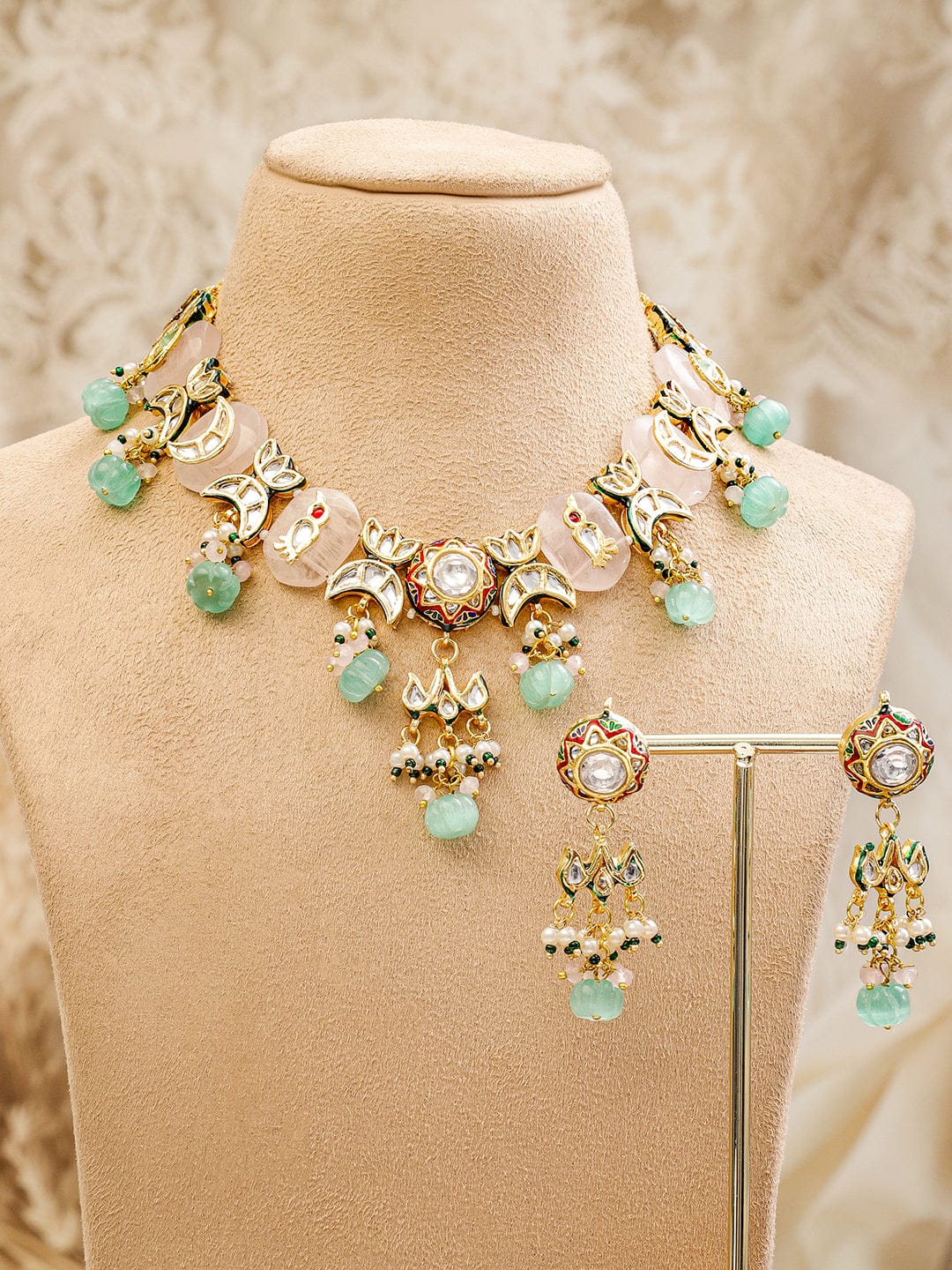 Artisan Crafted Pink & Green Necklace Set