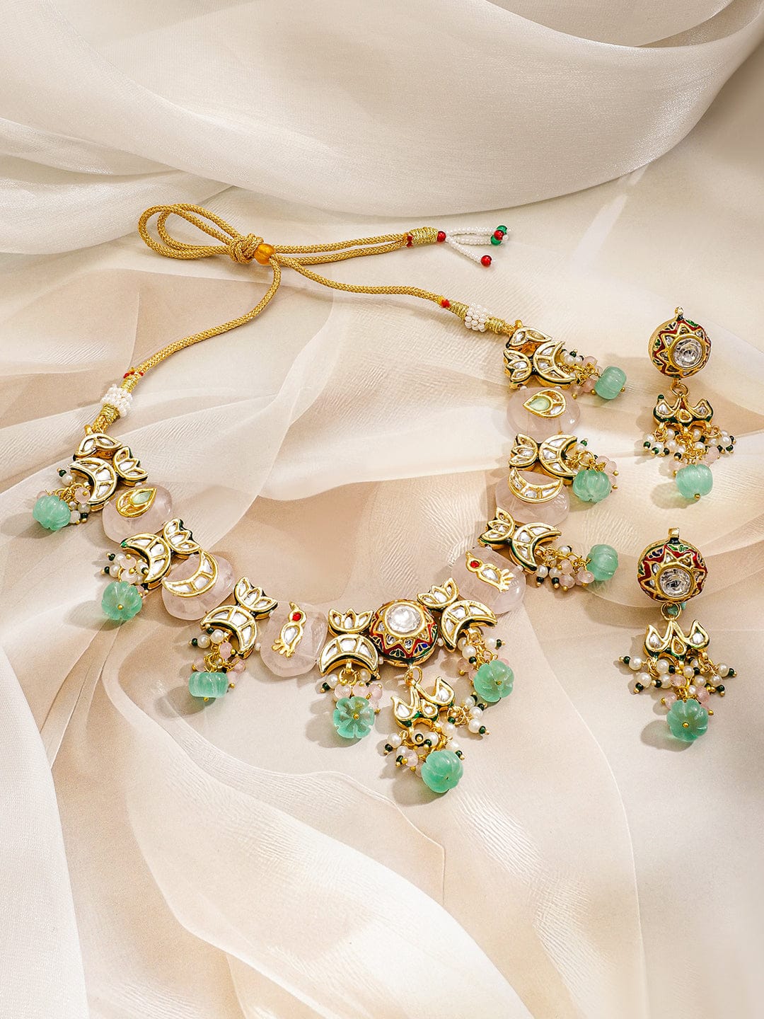Artisan Crafted Pink & Green Necklace Set