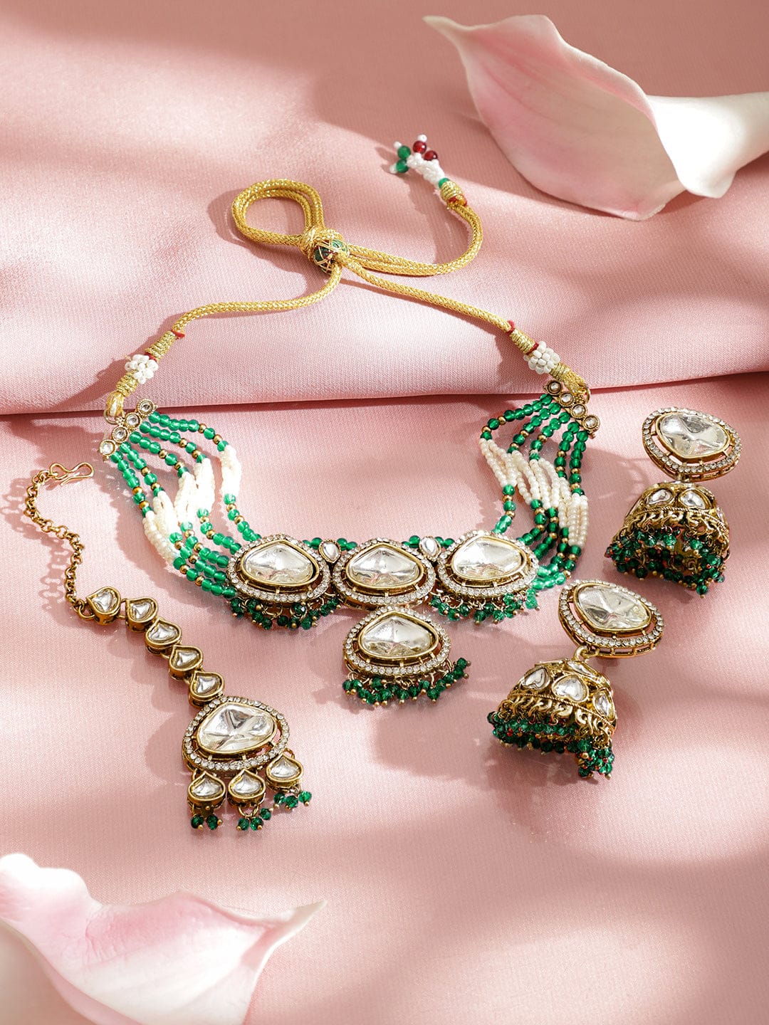Artisanal Green & Polki Kundan Necklace Set