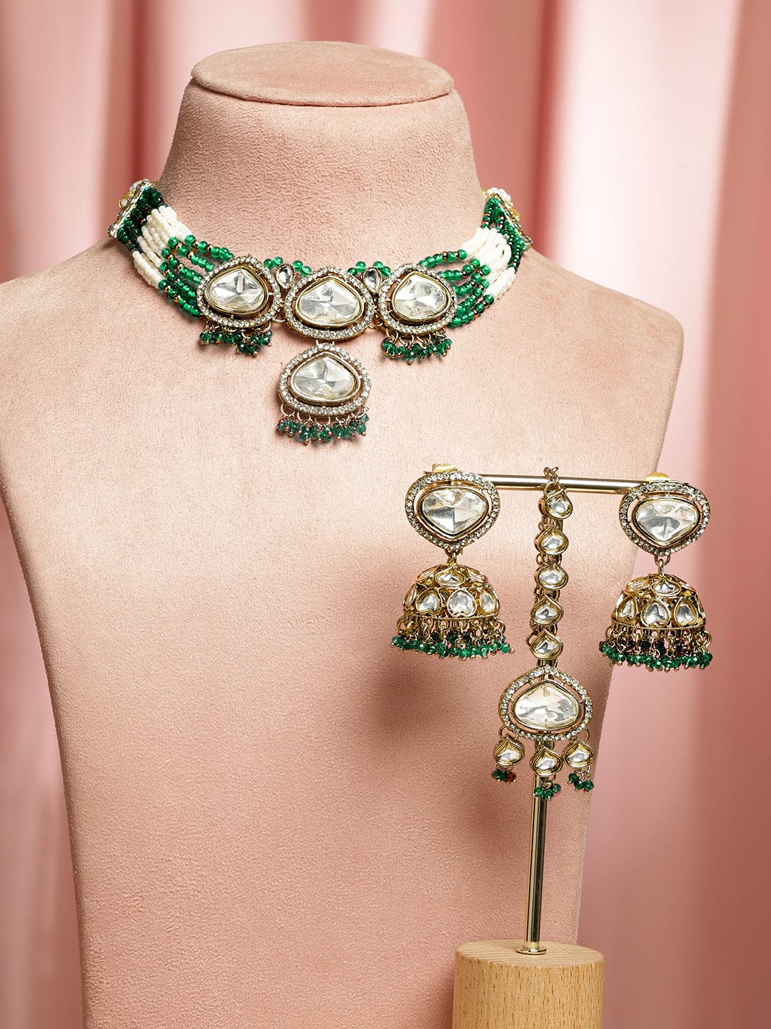 Artisanal Green & Polki Kundan Necklace Set
