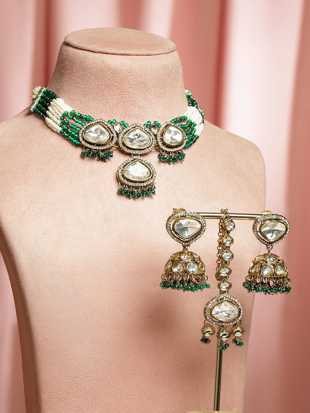 Artisanal Green & Polki Kundan Necklace Set