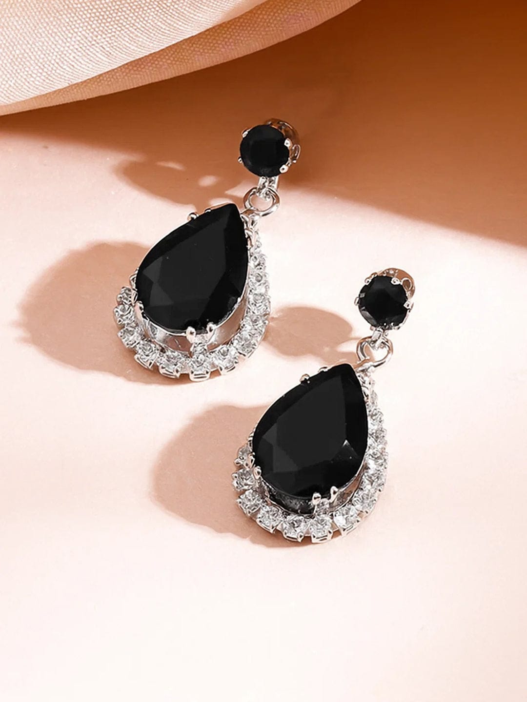 Black American Diamond Zirconia Teardrop Necklace Set