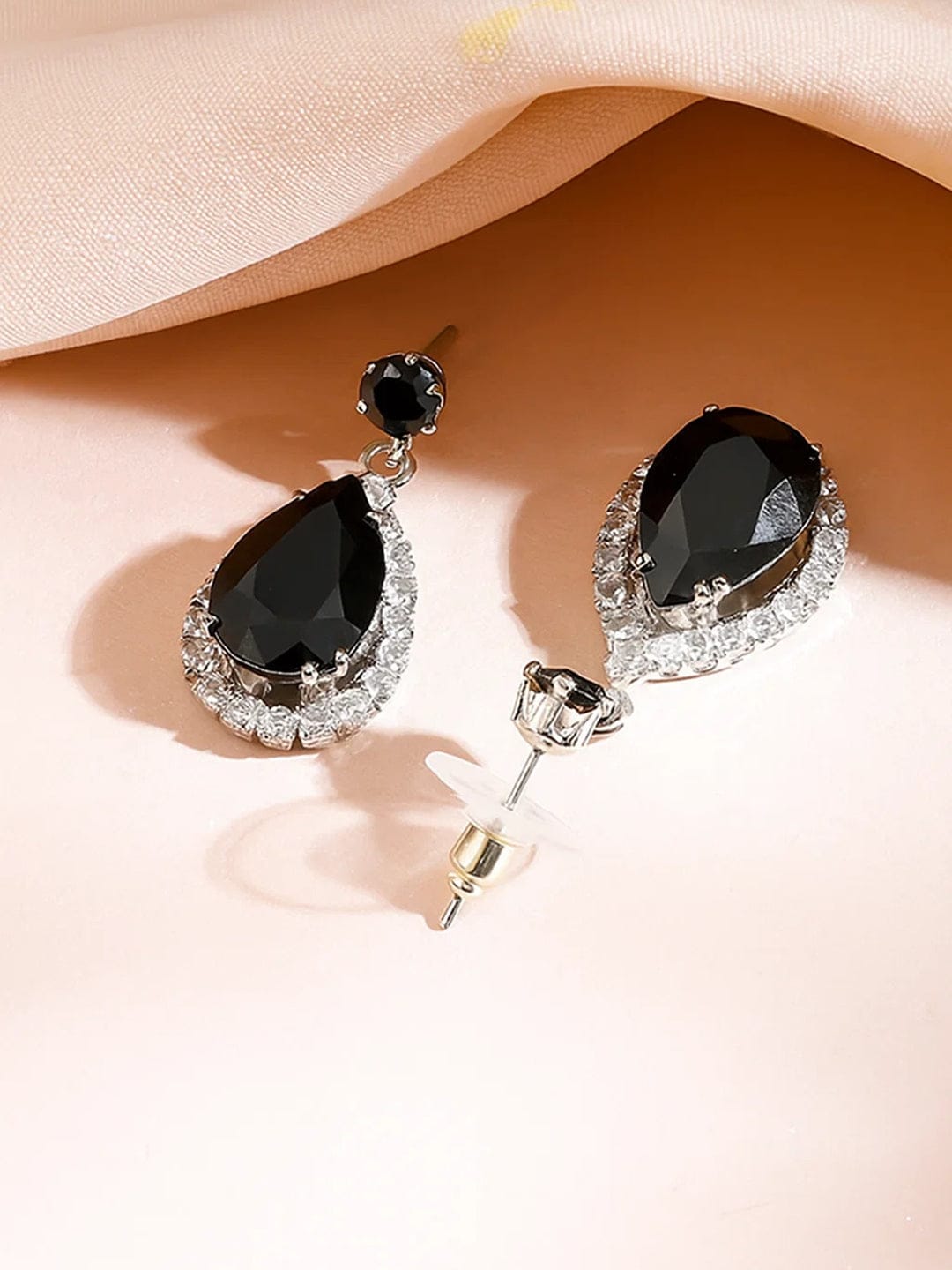 Black American Diamond Zirconia Teardrop Necklace Set