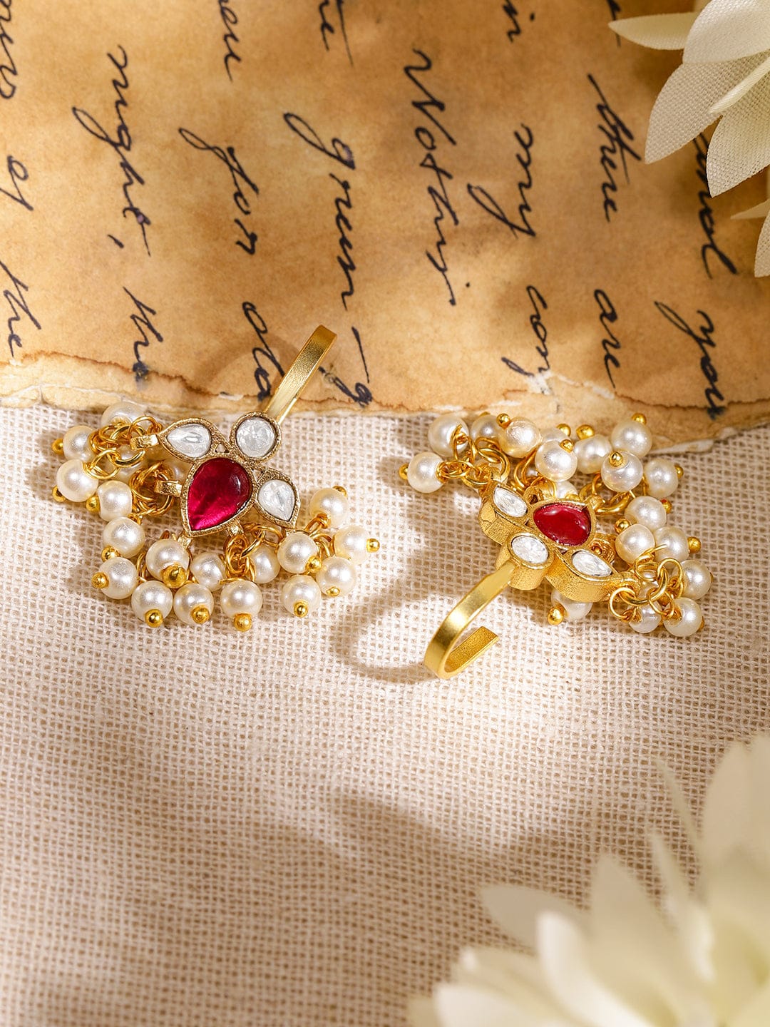 Chic Ruby & Pearl Glow Ear Cuff