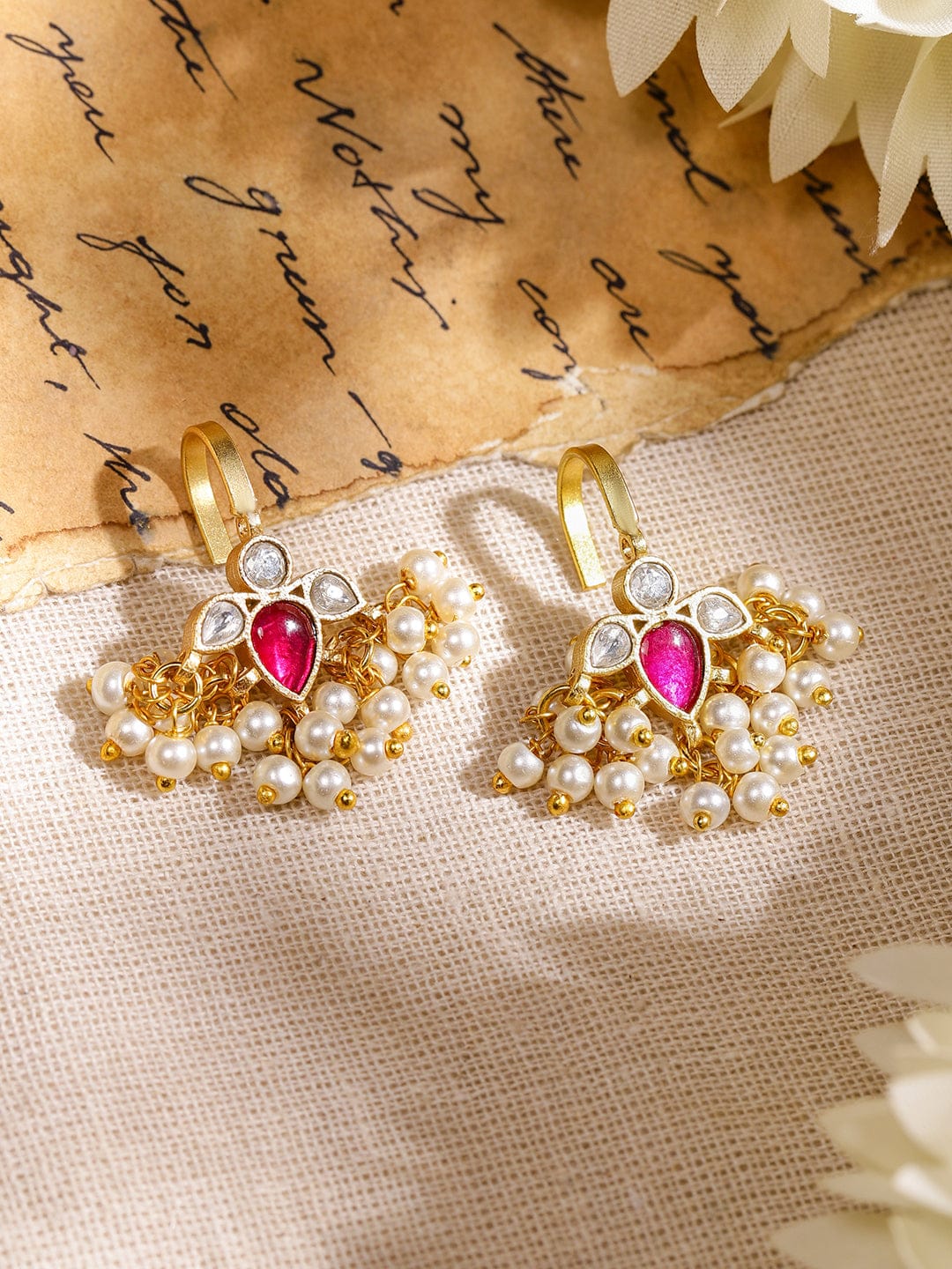 Chic Ruby & Pearl Glow Ear Cuff