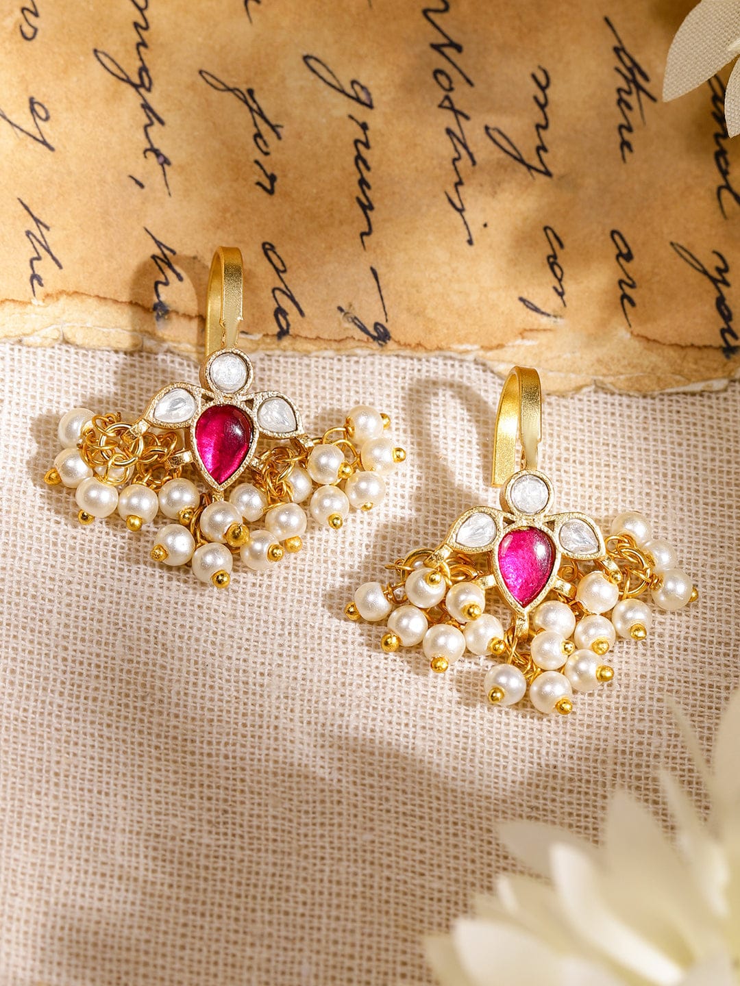 Chic Ruby & Pearl Glow Ear Cuff