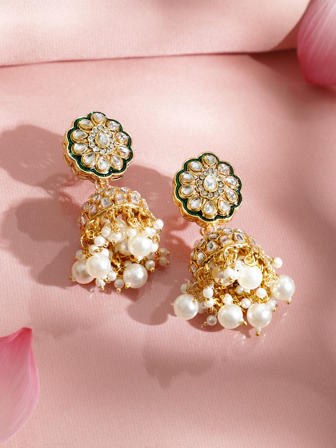 Classic Green & White Kundan Necklace Set