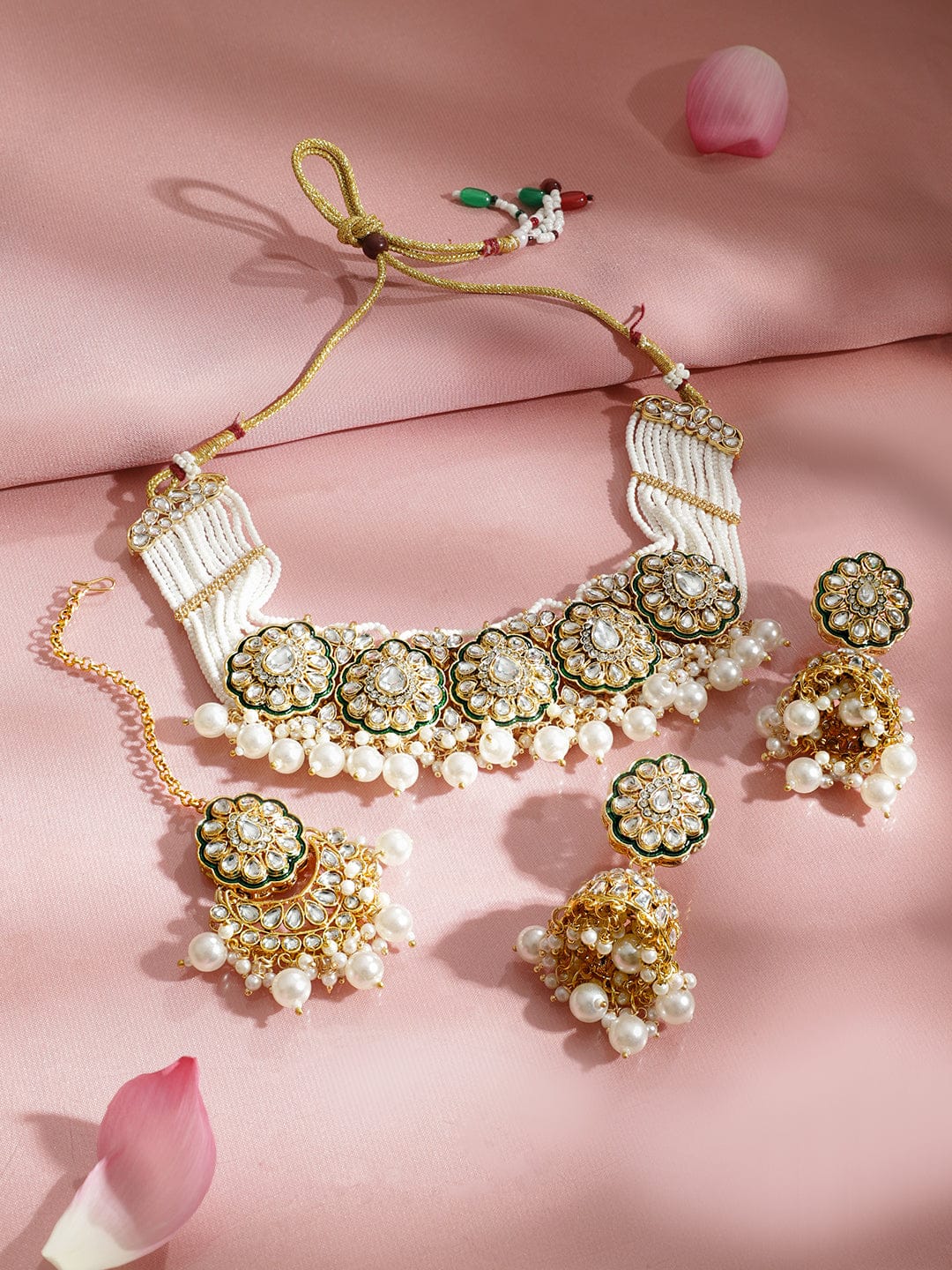 Classic Green & White Kundan Necklace Set