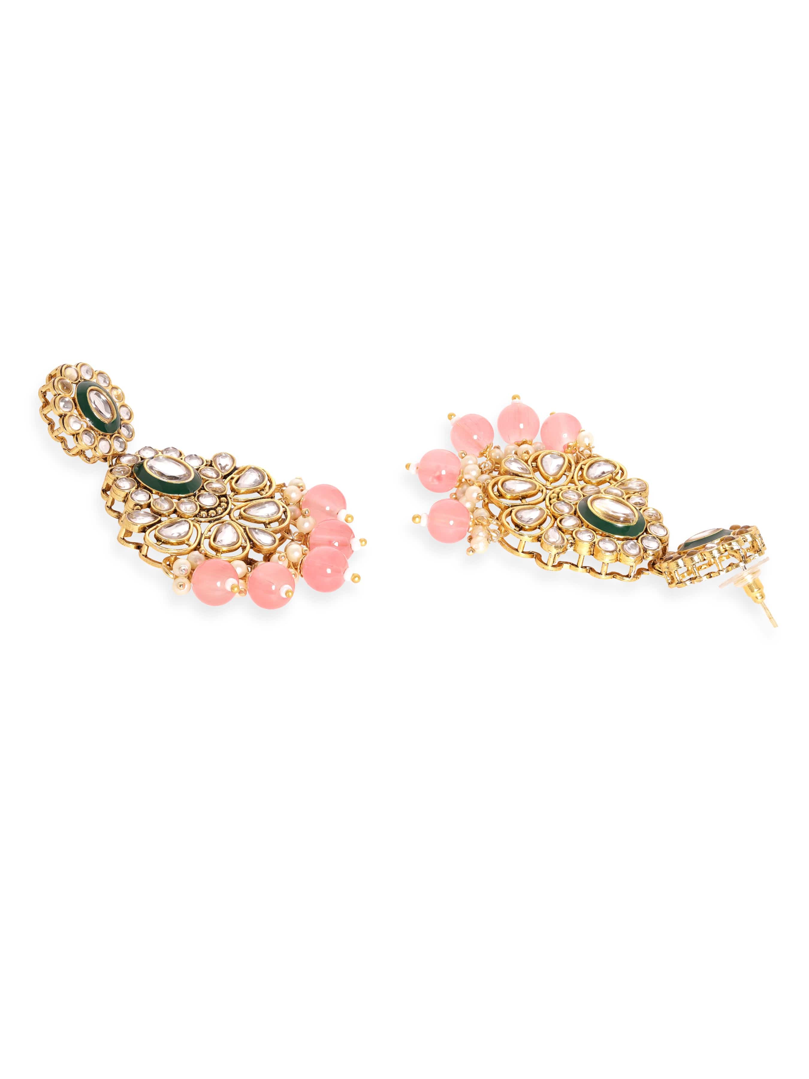 Opulent Radiance 22k Gold Plated Kundan and Pearl Beaded Jewelry Set