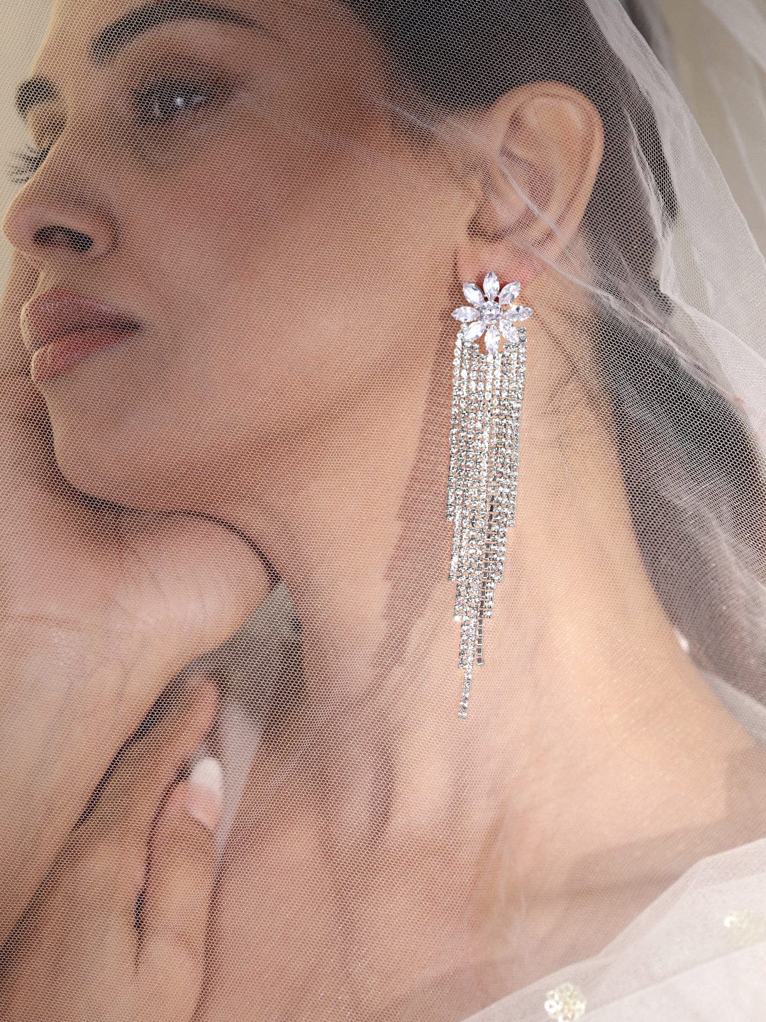 Dazzling Flora Crystal Tassels Statement Earrings